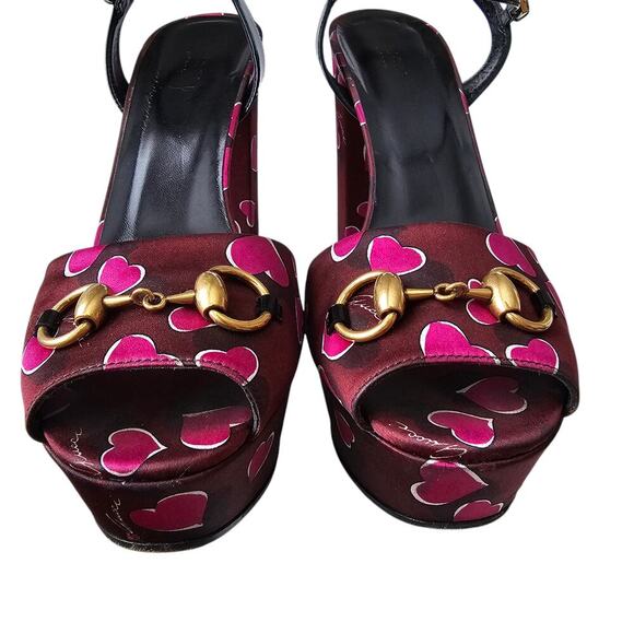Gucci Claudie Horsebit Platform Block Heel Sandal Size 41 US 11 Pink Heart - Picture 8 of 8